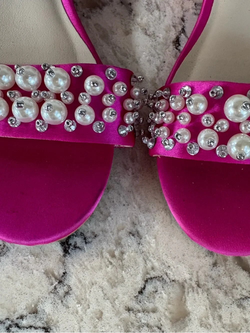 Dream Pairs Fuchsia Pearl & Rhinestone Block Heel Sandals